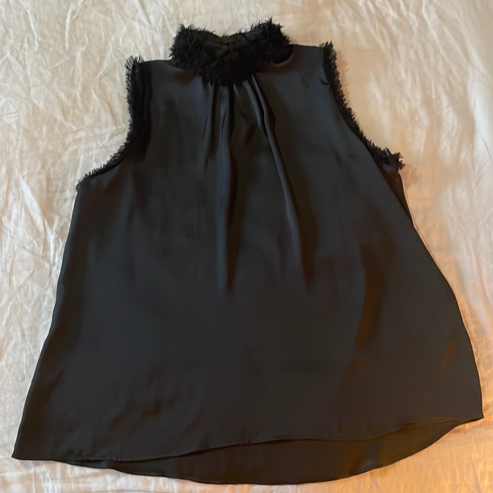 Zara Flowy Dressy Black Tank with Ruffle Collar sz XS
